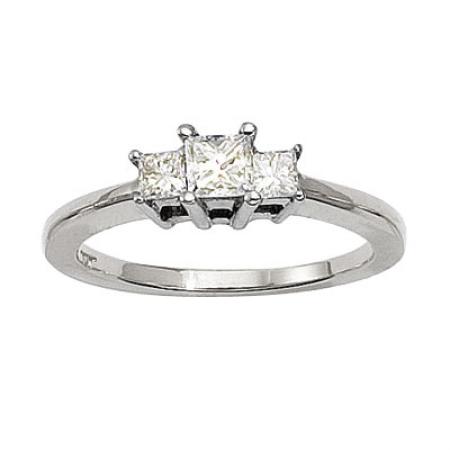 14K White Gold Three Stone .50 Ct Princess Diamond Ring
