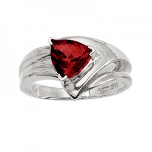 14K White Gold 7mm Trillion Garnet Wide Shank Ring