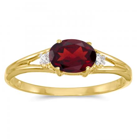 14K Yellow Gold Oval Garnet and Diamond Side Set Birthstone Ring