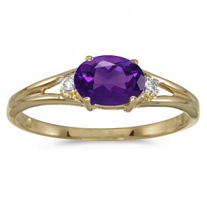 14k Yellow Gold Oval Amethyst And Diamond Ring