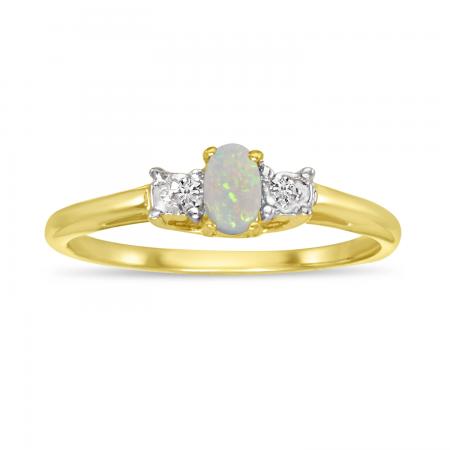 10K Yellow Gold Oval Opal and Diamond Birthstone Ring