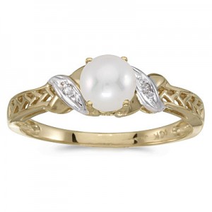 10k Yellow Gold Pearl And Diamond Ring