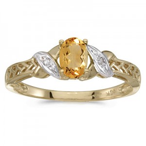 10k Yellow Gold Oval Citrine And Diamond Ring