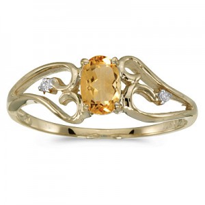 10k Yellow Gold Oval Citrine And Diamond Ring