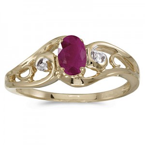 10k Yellow Gold Oval Ruby And Diamond Ring