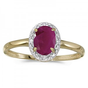 10k Yellow Gold Oval Ruby And Diamond Ring