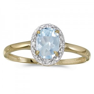 14k Yellow Gold Oval Aquamarine And Diamond Ring