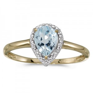 14k Yellow Gold Pear Aquamarine And Diamond Ring