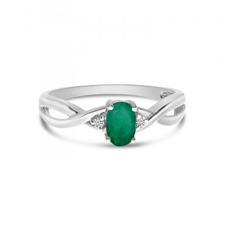 10K White Gold Oval Emerald and Diamond Basice Birthstone Ring