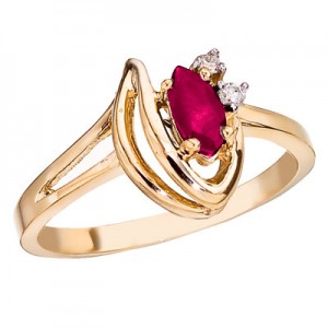 14K Yellow Gold 6x3 Marquise Ruby and Diamond Ring