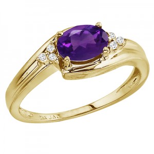 14K Yellow Gold Amethyst and Diamond Side Set Ring