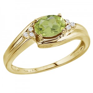 14K Yellow Gold Peridot and Diamond Side Set Ring