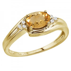 14K Yellow Gold Citrine and Diamond Side Set Ring