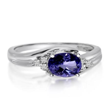 14K White Gold Size Set Oval Tanzanite and Diamond Fashion Ring