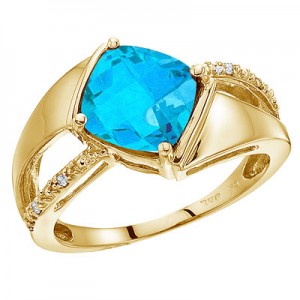 14K Yellow Gold Blue Topaz and Diamond Ring