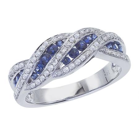 14k White Gold Sapphire and Diamond Fashion Band