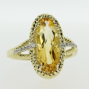 14k Yellow Gold Large Oval Citrine Semiprecious Ring