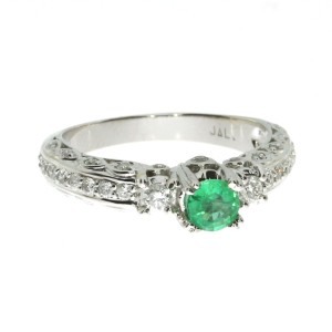 14K White Gold Precious Emerald Solitaire Fashion Ring