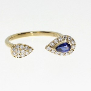 14K Yellow Gold Precious Pear Shape Sapphire and Diamond Double Pear Ring