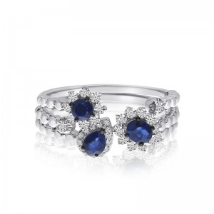 14K White Gold Stackable Pear, Oval and Round Sapphire and Diamond Precious Fash