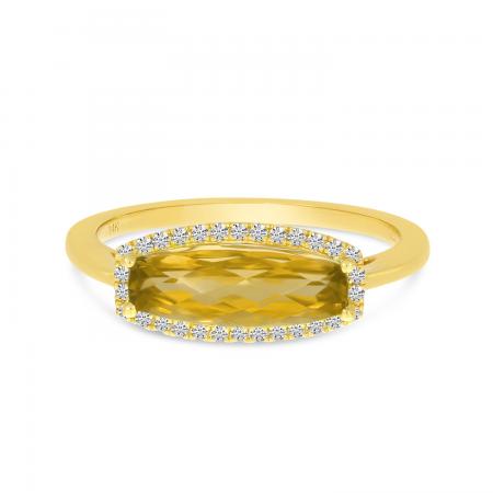 14K Yellow Gold Elongated Baguette Citrine and Diamond Ring