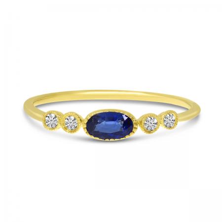 14K Yellow Gold Oval Sapphire and Diamond Stackable Precious Ring