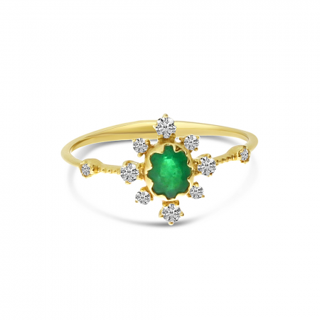 14K Yellow Gold Oval Emerald and Diamond Ring