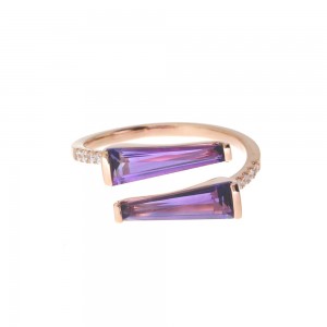 14K Rose Gold Duo Trillion Amethyst and Diamond Semi Precious Ring