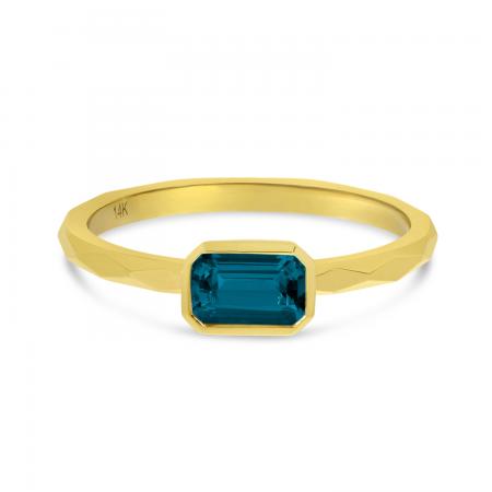 14K Yellow Gold Octagon London Blue Topaz East to West Ring