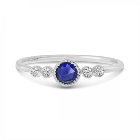 14K White Gold Round Sapphire and Diamond Stackable Precious Ring