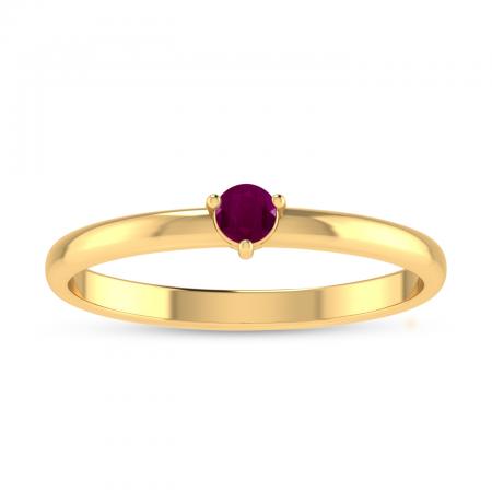 14K Yellow Gold 3mm Round Ruby Birthstone Ring