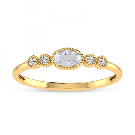 10K Yellow Gold Oval White Topaz and Diamond Stackable Ring