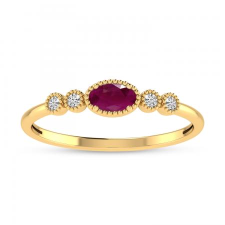 10K Yellow Gold Oval Ruby and Diamond Stackable Ring