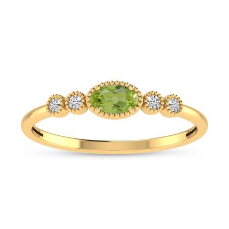 10K Yellow Gold Oval Peridot and Diamond Stackable Ring