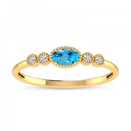 10K Yellow Gold Oval Blue Topaz and Diamond Stackable Ring