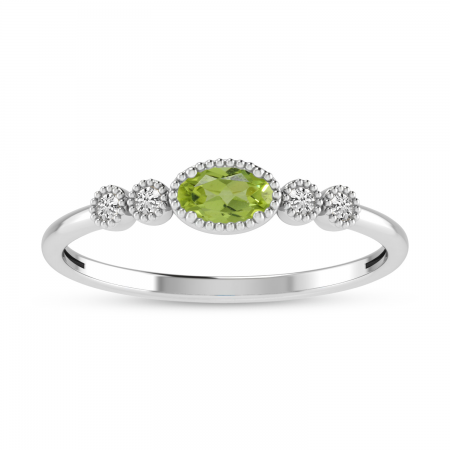 10K White Gold Oval Peridot and Diamond Stackable Ring