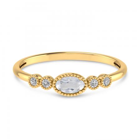 14K Yellow Gold Oval White Topaz and Diamond Stackable Ring