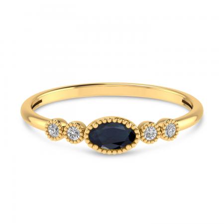 14K Yellow Gold Oval Sapphire and Diamond Stackable Ring