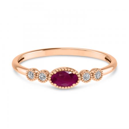 14K Rose Gold Oval Ruby and Diamond Stackable Birthstone Ring