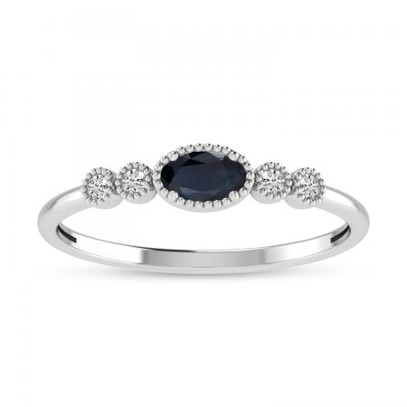 14K White Gold Oval Sapphire and Diamond Stackable Ring