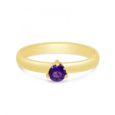 14K Yellow Gold 4mm Round Amethyst Birthstone Ring