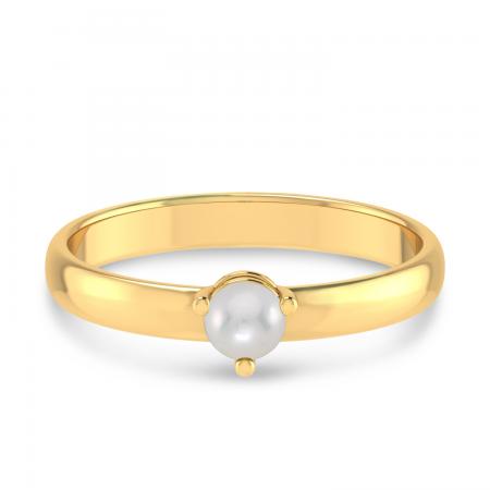 14K Yellow Gold 4mm Round Pearl Birthstone Ring