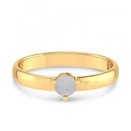 14K Yellow Gold 4mm Round Opal Birthstone Ring