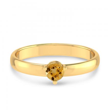 14K Yellow Gold 4mm Round Citrine Birthstone Ring