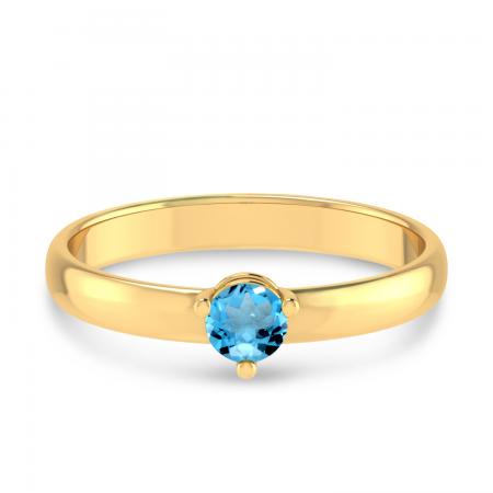 14K Yellow Gold 4mm Round Blue Topaz Birthstone Ring