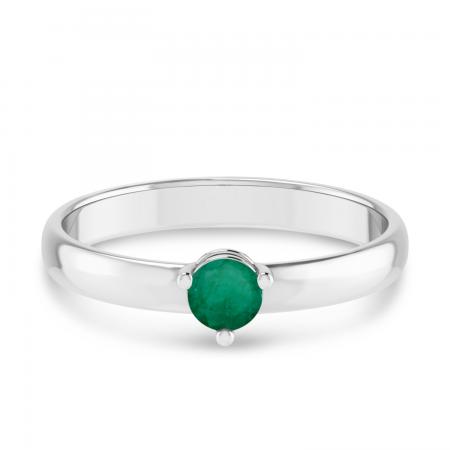 14K White Gold 4mm Round Emerald Birthstone Ring