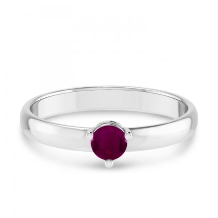 14K White Gold 4mm Round Ruby Birthstone Ring