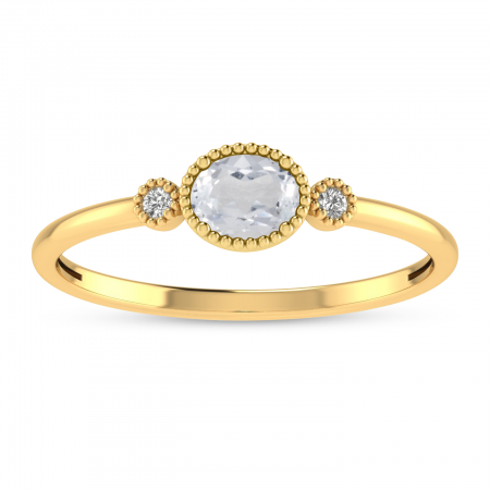 14K Yellow Gold Oval White Topaz Millgrain Birthstone Ring