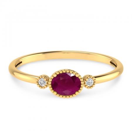 14K Yellow Gold Oval Ruby Millgrain Birthstone Ring