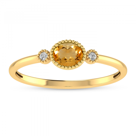 14K Yellow Gold Oval Citrine Millgrain Birthstone Ring